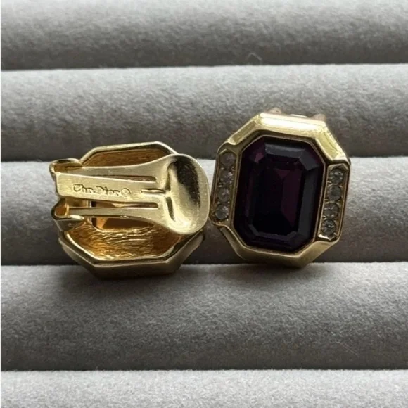 Vintage Dior Earrings - Gold and Purple Gemstone Earrings - Picture 5 of 9